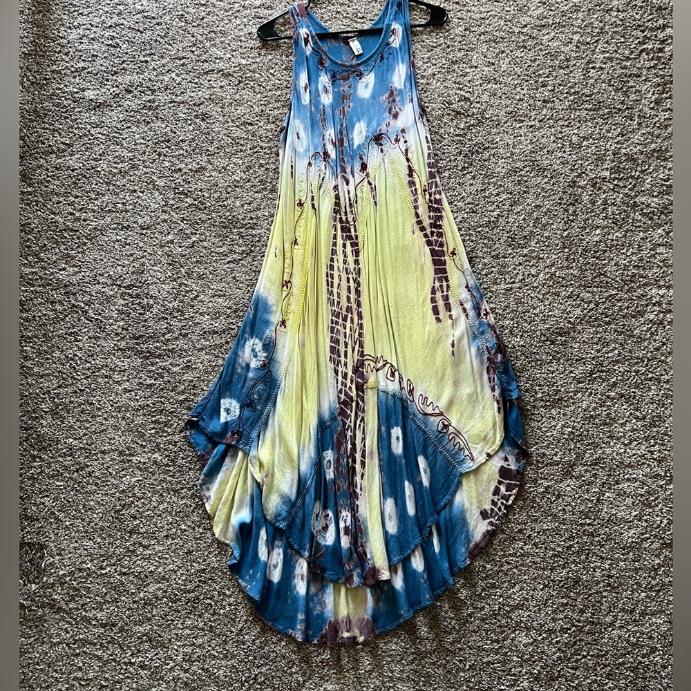Blue and green free form summer dress